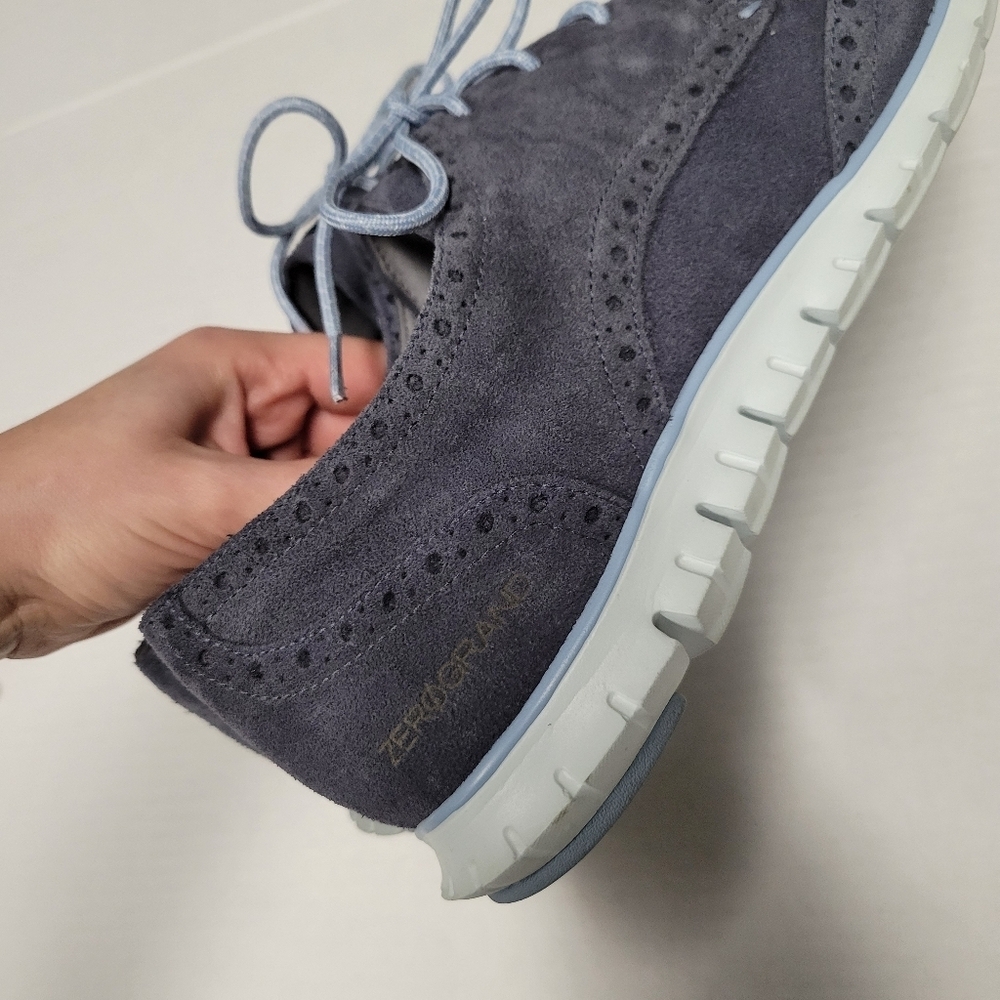 Cole Haan ZeroGrand WingTip Oxfords Women’s Size 10.5 Navy Blue Suede Lace Up - Picture 7 of 8